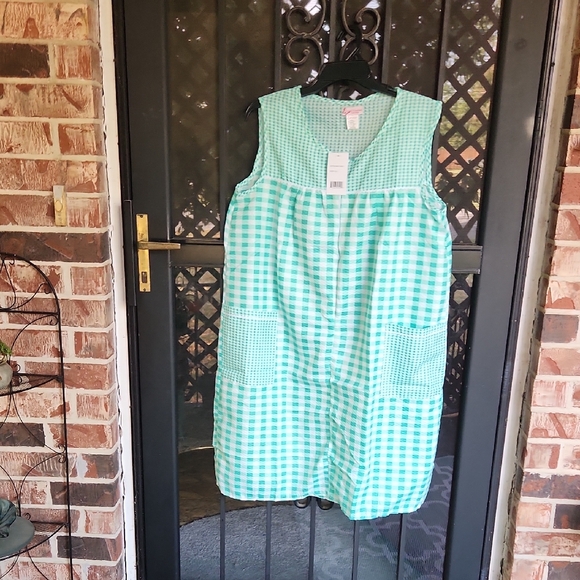 Mint Checkered Women's Sleeveless Pajama Dress - Picture 1 of 7